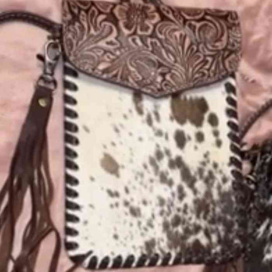 Western Tooled Leather & Cowhide Crossbody