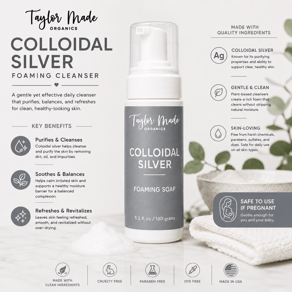 Colloidal Silver Foaming Cleanser – Face, Hand & Body Wash