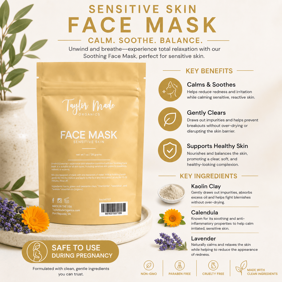 Sensitive Skin Clay Face Mask | Calendula & Chamomile