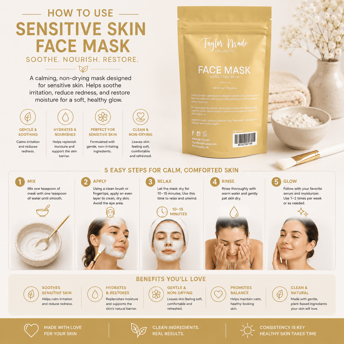 Sensitive Skin Clay Face Mask | Calendula & Chamomile
