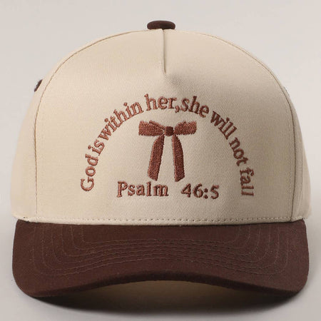 Fashion City hat One Size Psalm 46:5 "God is Within Her" Embroidered Trucker Hat in Brown and Beige Psalm 46:5 "God is Within Her" Embroidered Trucker Hat in Brown and Beige