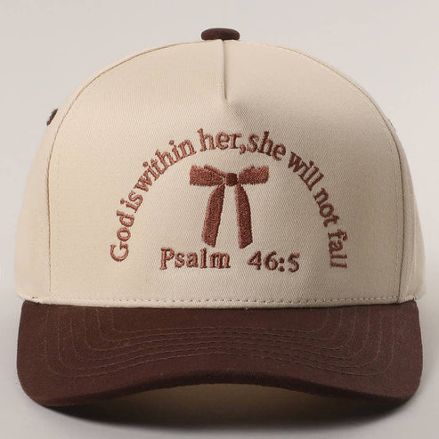Fashion City hat One Size Psalm 46:5 "God is Within Her" Embroidered Trucker Hat in Brown and Beige Psalm 46:5 "God is Within Her" Embroidered Trucker Hat in Brown and Beige