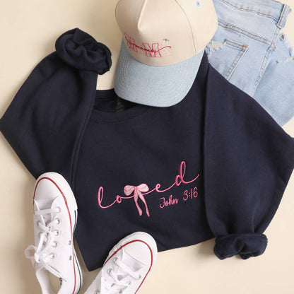 Fashion City Sweatshirt S LOVED John 3:16 Embroidered Black Heavyweight Sweatshirt LOVED John 3:16 Embroidered Black Heavyweight Sweatshirt
