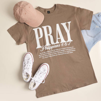 Fashion City T-Shirt XL PRAY Philippians 4:6-7 Brown Heavy Cotton T-Shirt PRAY Philippians 4:6-7 Brown Heavy Cotton T-Shirt