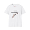 hope + joy collective T-Shirt XS - 5X White that says "Goodlookin' But Don't Try Me" with a revolver graphic image