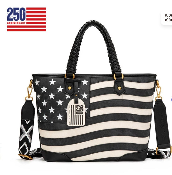 hope + joy collective American Flag Braided Concealed Carry Tote Bag - Black American Flag Braided Concealed Carry Tote Bag - Black
