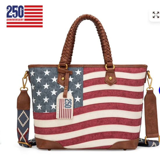 hope + joy collective American Flag Braided Concealed Carry Tote Bag - Jean American Flag Braided Concealed Carry Tote Bag - Jean