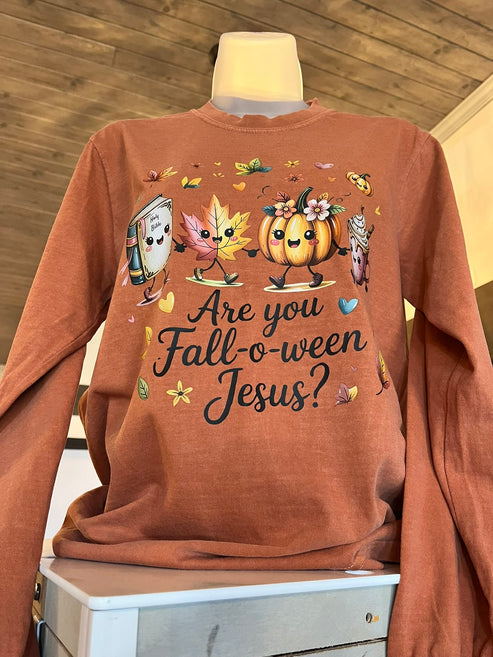 hope + joy collective apparel "Are You Fall-o-ween Jesus?" Comfort Colors Long-Sleeve T-Shirt "Are You Fall-o-ween Jesus?" Comfort Colors Long-Sleeve T-Shirt