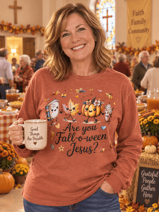 hope + joy collective apparel "Are You Fall-o-ween Jesus?" Comfort Colors Long-Sleeve T-Shirt "Are You Fall-o-ween Jesus?" Comfort Colors Long-Sleeve T-Shirt