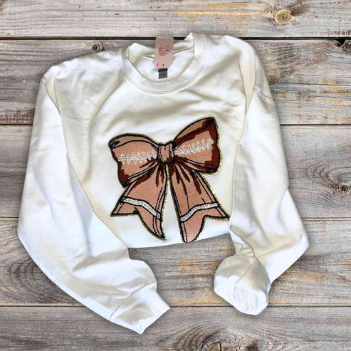 hope + joy collective apparel Girly Football Bow Crewneck Sweatshirt Girly Football Bow Crewneck Sweatshirt