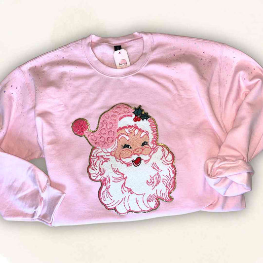 hope + joy collective apparel Pink Chenille Vintage Santa Crewneck Sweatshirt Pink Chenille Vintage Santa Crewneck Sweatshirt