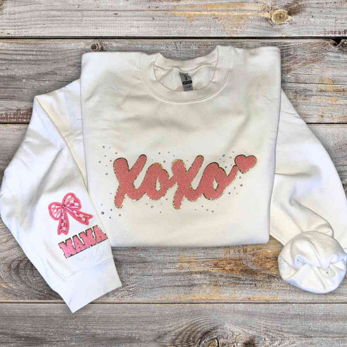 hope + joy collective apparel XOXO Crewneck with Mama Sleeve XOXO Crewneck with Mama Sleeve