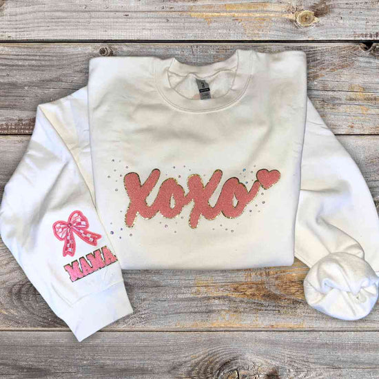 hope + joy collective apparel XOXO Crewneck with Mama Sleeve XOXO Crewneck with Mama Sleeve