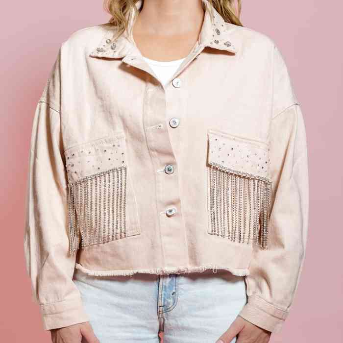 hope + joy collective Blush Pink Rhinestone Fringe Jacket