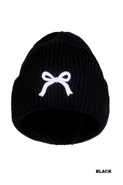 hope + joy collective COQUETTE BOW EMBROIDERED CUFF BEANIE COQUETTE BOW EMBROIDERED CUFF BEANIE