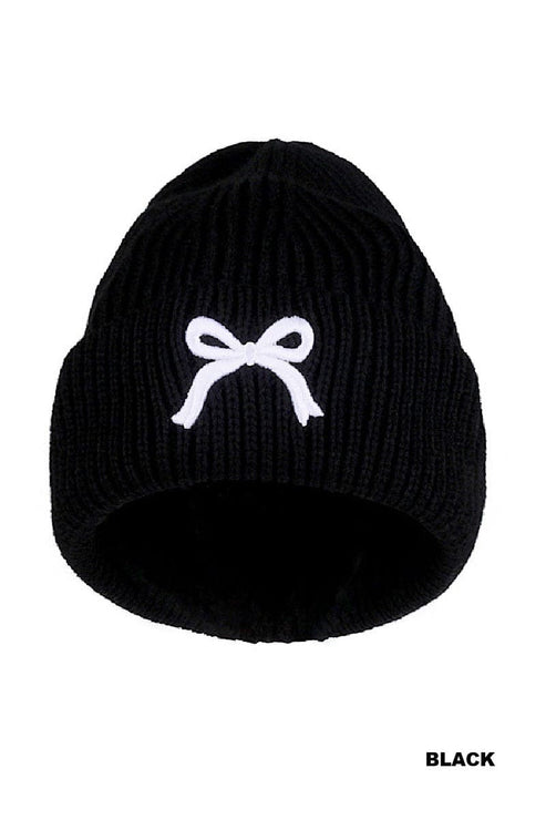 hope + joy collective COQUETTE BOW EMBROIDERED CUFF BEANIE COQUETTE BOW EMBROIDERED CUFF BEANIE
