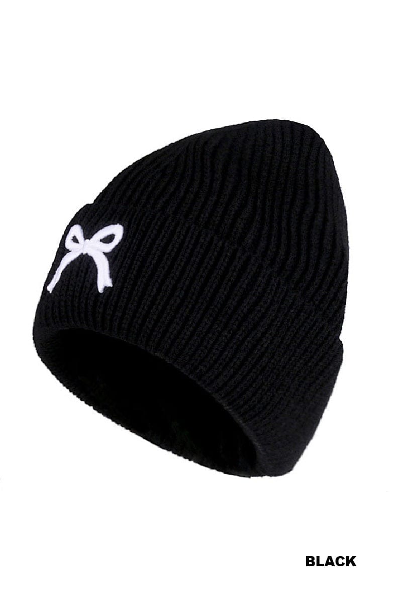 hope + joy collective COQUETTE BOW EMBROIDERED CUFF BEANIE COQUETTE BOW EMBROIDERED CUFF BEANIE