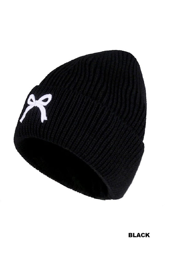 hope + joy collective COQUETTE BOW EMBROIDERED CUFF BEANIE COQUETTE BOW EMBROIDERED CUFF BEANIE