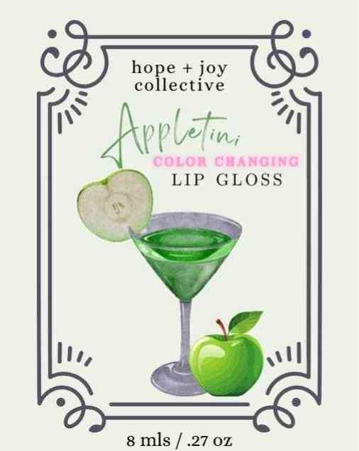 hope + joy collective cosmetics Appletini Color-Changing Flavor HJC Beverage Inspired Lip Glosses