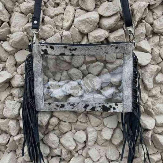 Cowhide & Leather Fringe Stadium Crossbody