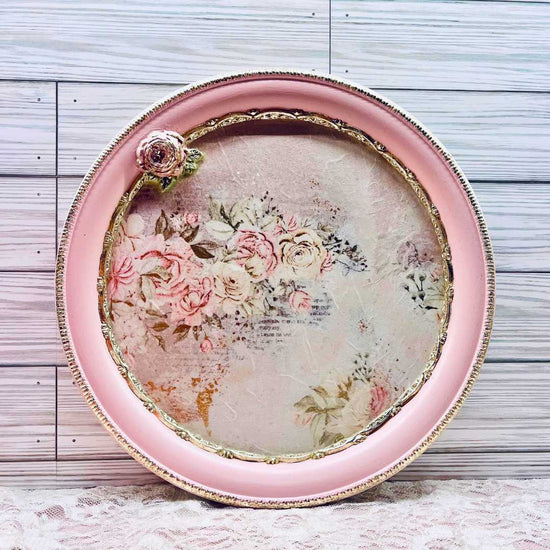 hope + joy collective decor Floral Pink and Gold Gilded Decorative Cosmetic/Vanity Tray Floral Pink and Gold Gilded Decorative Cosmetic/Vanity Tray