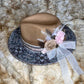 hope + joy collective hat Abalone Cowgirl Hat with Pink & Burlap Floral & Feather Accents Abalone Cowgirl Hat | Western Style with Floral & Feather Details