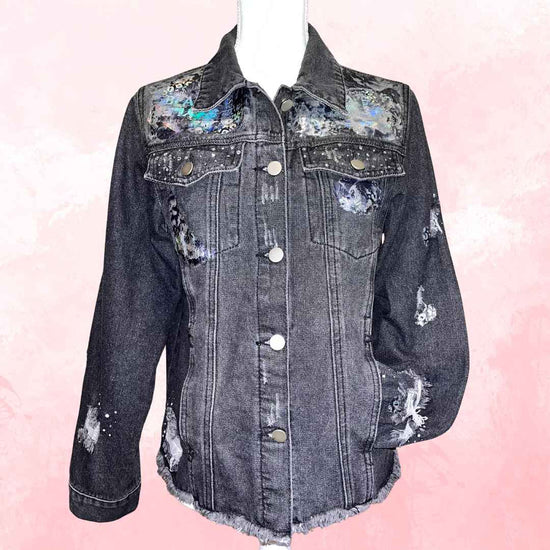 hope + joy collective jacket Medium Proverbs 31:30 Black Distressed Denim Jacket Proverbs 31:30 Black Distressed Denim Jacket