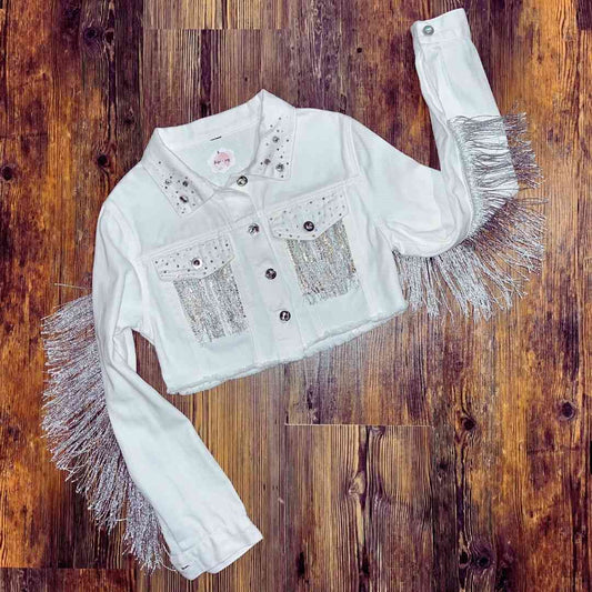 hope + joy collective jacket Small White Denim Western Fringe Saved by Grace Jacket