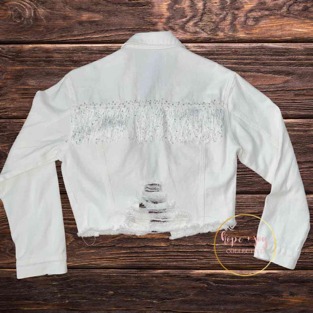 hope + joy collective jacket White Denim & Fringe Rhinestone Jacket