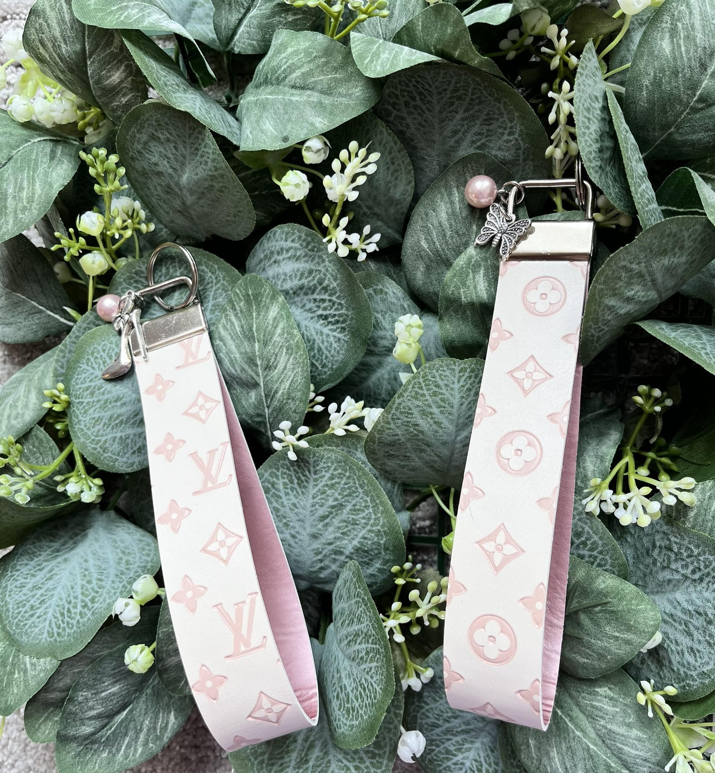 hope + joy collective keychain Redeemed Rose Butterfly Charm Designer-Inspired Faux Leather Wristlet Keychain – Bag Charm & Key Ring Designer-Inspired Faux Leather Wristlet Keychain – Bag Charm & Key Ring