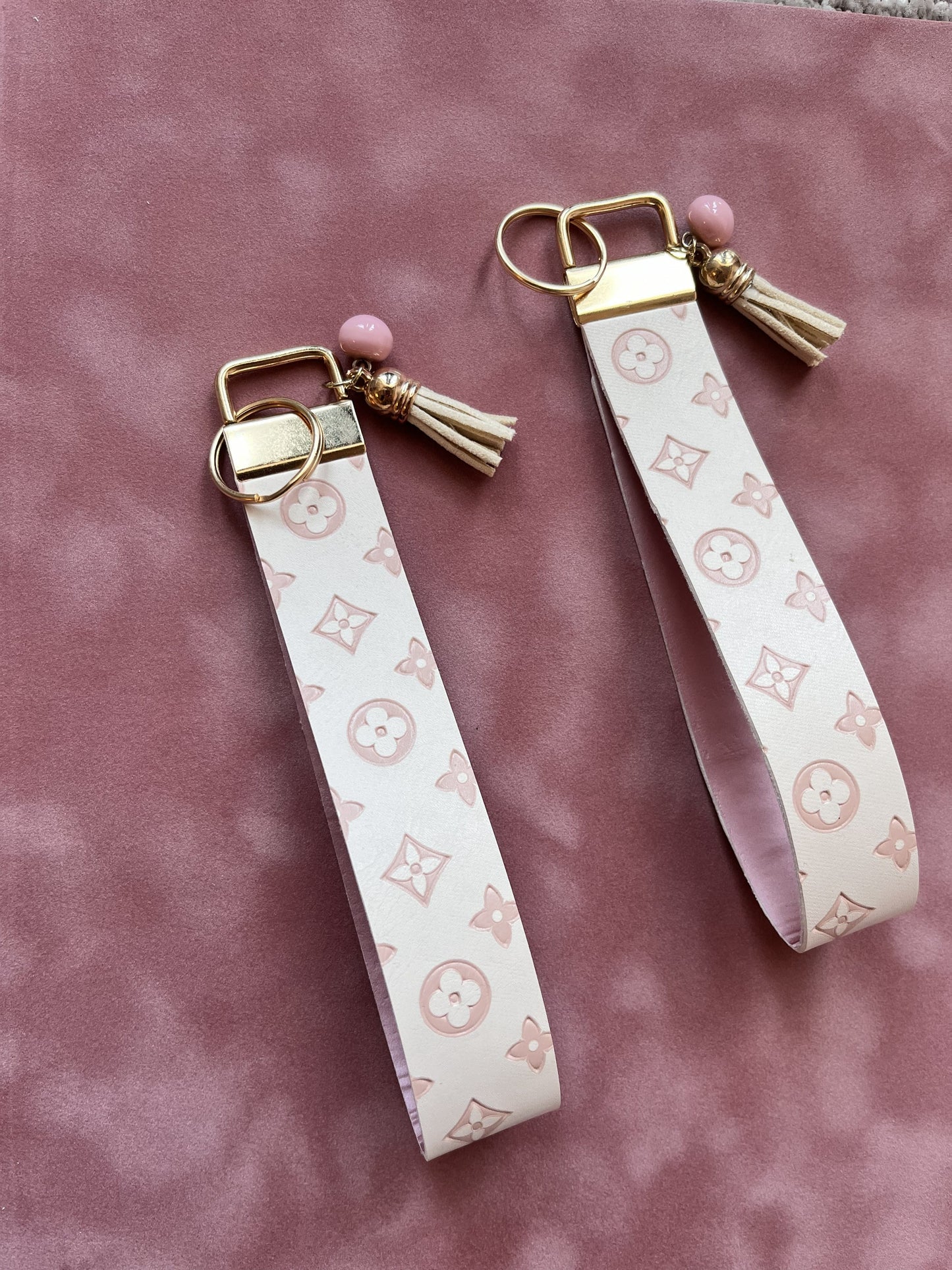 hope + joy collective keychain Redeemed Rose Gold-tone Pink Bead/Ivory Tassel Charm Designer-Inspired Faux Leather Wristlet Keychain – Bag Charm & Key Ring Designer-Inspired Faux Leather Wristlet Keychain – Bag Charm & Key Ring
