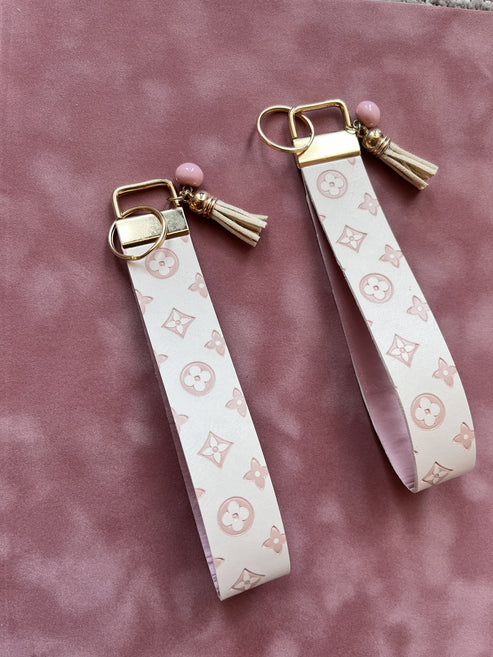 hope + joy collective keychain Redeemed Rose Gold-tone Pink Bead/Ivory Tassel Charm Designer-Inspired Faux Leather Wristlet Keychain – Bag Charm & Key Ring Designer-Inspired Faux Leather Wristlet Keychain – Bag Charm & Key Ring