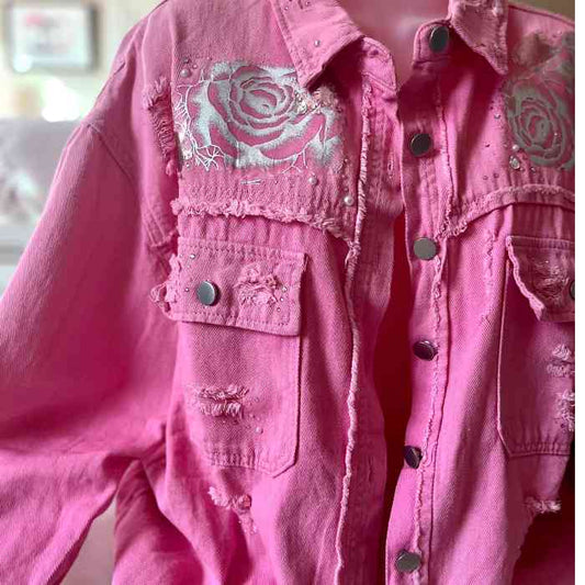 Bright Pink Seek Jesus Denim Jacket