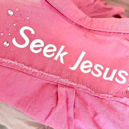 hope + joy collective Large Bright Pink Seek Jesus Denim Jacket
