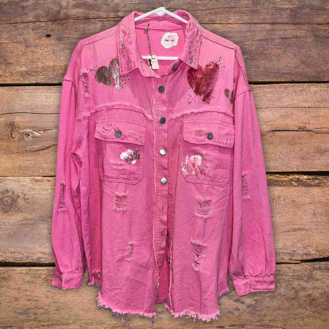 hope + joy collective Large Bright Pink Seek Jesus Denim Jacket