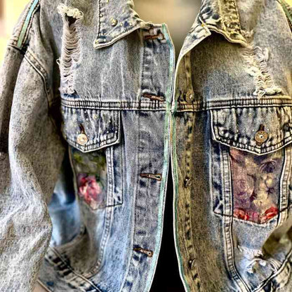 hope + joy collective Large Romans 12:12 Floral Denim Jacket