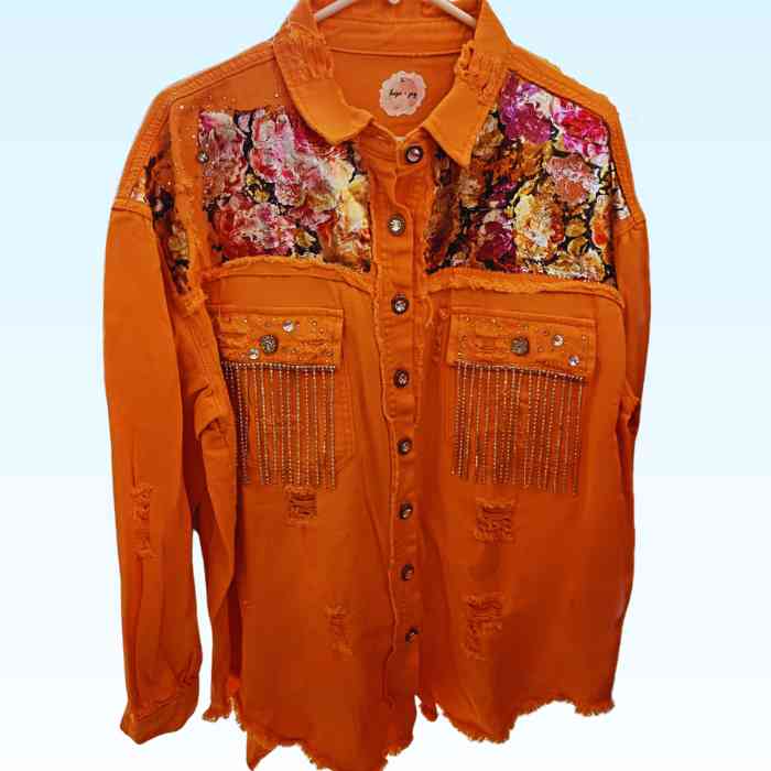 hope + joy collective Orange Dazzling Floral Denim Jacket