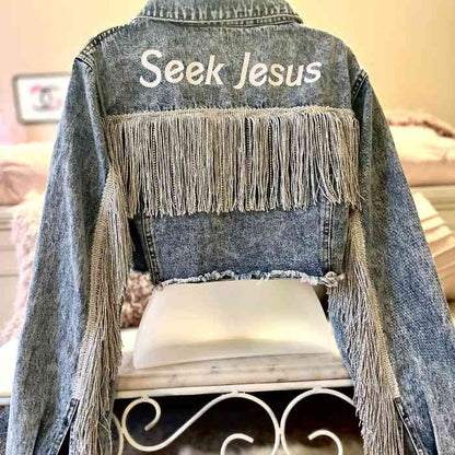 hope + joy collective Seek Jesus Denim Jacket