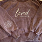 hope + joy collective Sweatshirt Loved Crewneck Sweatshirt | John 3:16 Embroidery mocha brown acid washed crewneck sweatshirt with "loved John 3:16" embroidered on front chest