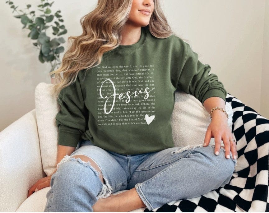 hope + joy collective Sweatshirt Military Green Jesus Crewneck Sweatshirt Military Green Jesus Crewneck Sweatshirt