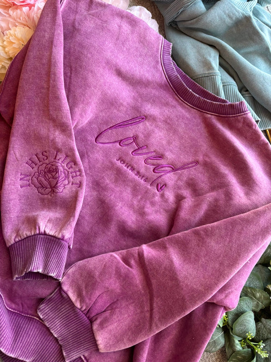 hope + joy collective Sweatshirt Raspberry / S Loved Crewneck Sweatshirt | John 3:16 Embroidered Loved Crewneck Sweatshirt | John 3:16 Embroidered