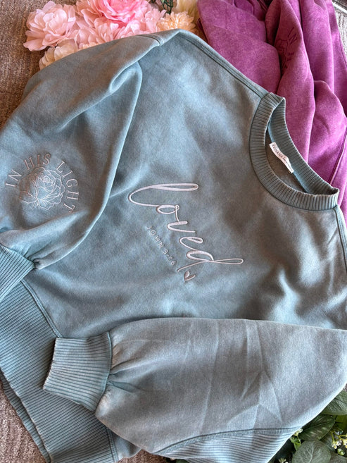 hope + joy collective Sweatshirt Seafoam / S Loved Crewneck Sweatshirt | John 3:16 Embroidered Loved Crewneck Sweatshirt | John 3:16 Embroidered