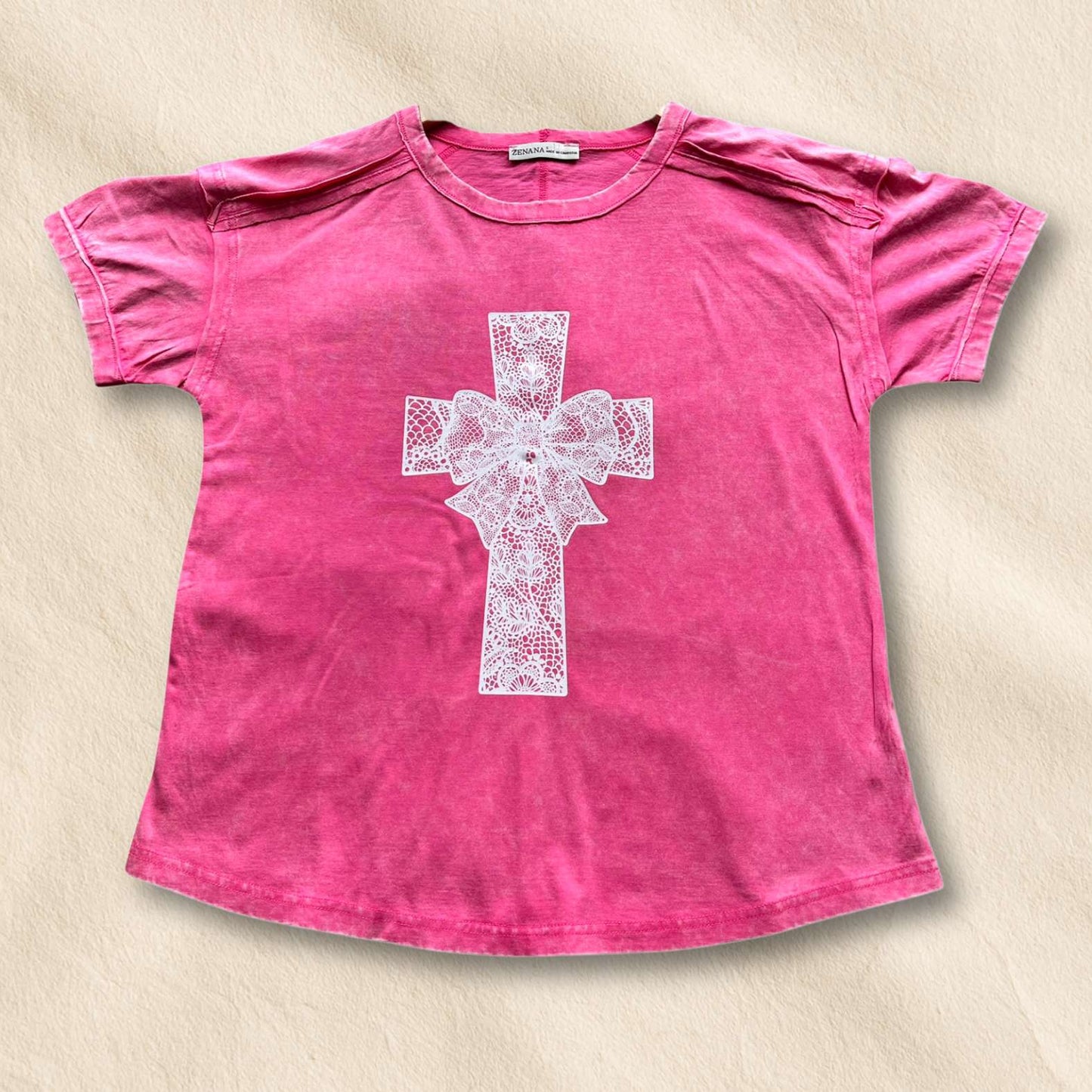 hope + joy collective T-Shirt Bright Pink / S Grace & Lace Cross T-Shirt | Bright Pastel Tee Grace & Lace Cross T-Shirt | Bright Pastel Tee