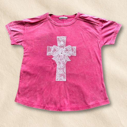 hope + joy collective T-Shirt Bright Pink / S Grace & Lace Cross T-Shirt | Bright Pastel Tee Grace & Lace Cross T-Shirt | Bright Pastel Tee