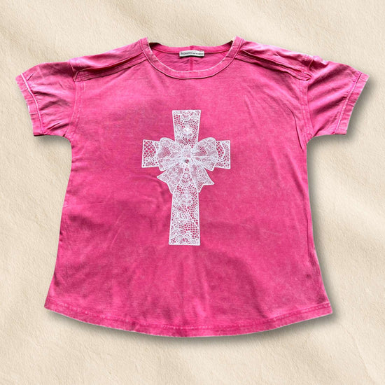 hope + joy collective T-Shirt Bright Pink / S Grace & Lace Cross T-Shirt | Bright Pastel Tee Grace & Lace Cross T-Shirt | Bright Pastel Tee
