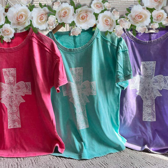 hope + joy collective T-Shirt Grace & Lace Cross T-Shirt | Bright Pastel Tee Grace & Lace Cross T-Shirt | Bright Pastel Tee