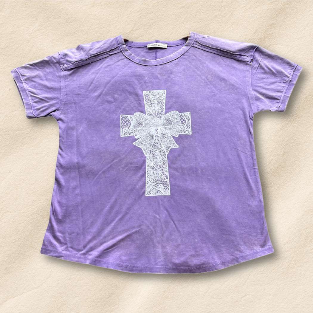 hope + joy collective T-Shirt Lavender / S Grace & Lace Cross T-Shirt | Bright Pastel Tee Grace & Lace Cross T-Shirt | Bright Pastel Tee