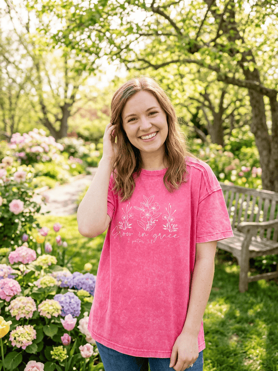 hope + joy collective T-Shirt Raspberry / S Grow in Grace T-Shirt | Bright Pastel Tee Grow in Grace T-Shirt | Bright Pastel Tee