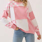 hope + joy collective tops Feminine Pink and White Checkered Print Patchwork Pullover Feminine Pink and White Checkered Print Patchwork Pullover