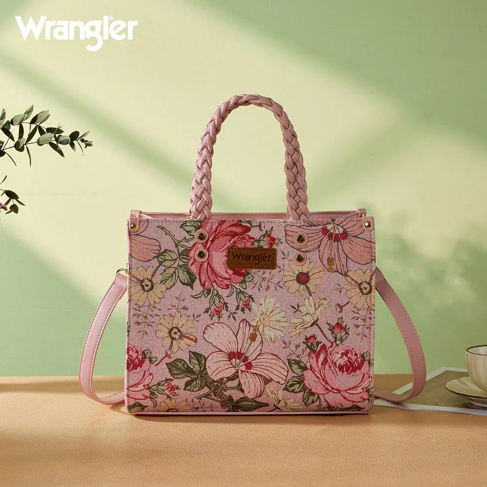 hope + joy collective Wrangler Floral Print Braided Tote Bag - Pink Wrangler Floral Print Braided Tote Bag - Pink